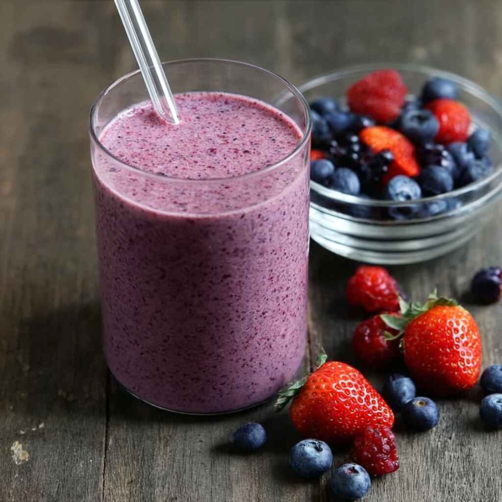 Berry smoothie high in iron and protein with pea protein and vitamin C