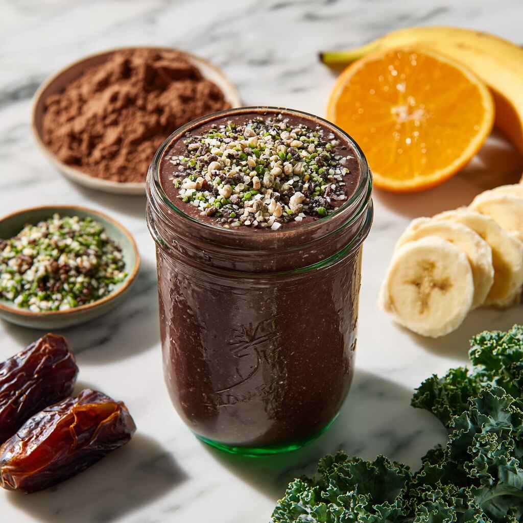 Cacao and kale smoothie high in iron and protein