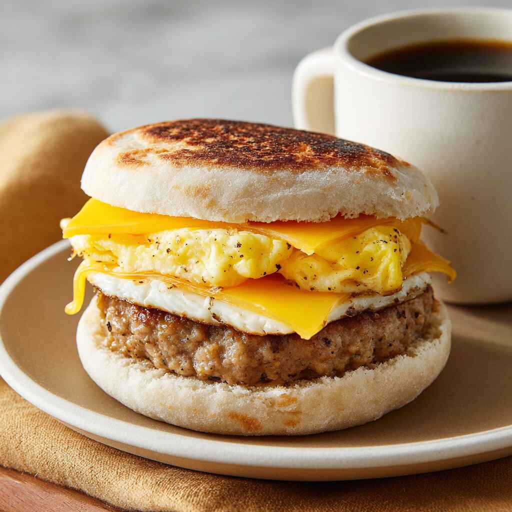 Frozen breakfast sandwich served after air fryer cooking