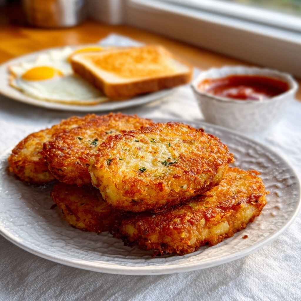 crispy air-fried hash brown patties served