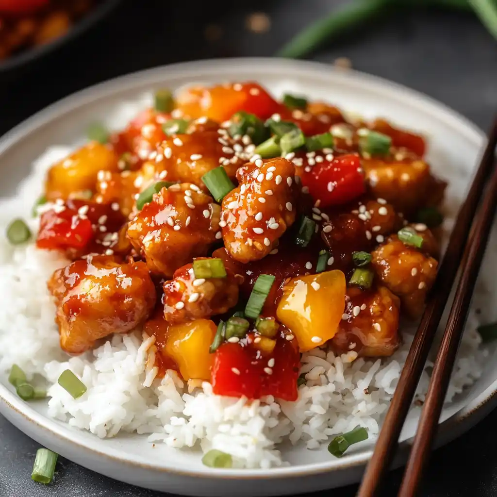 Air fry sweet and sour chicken ready to serve