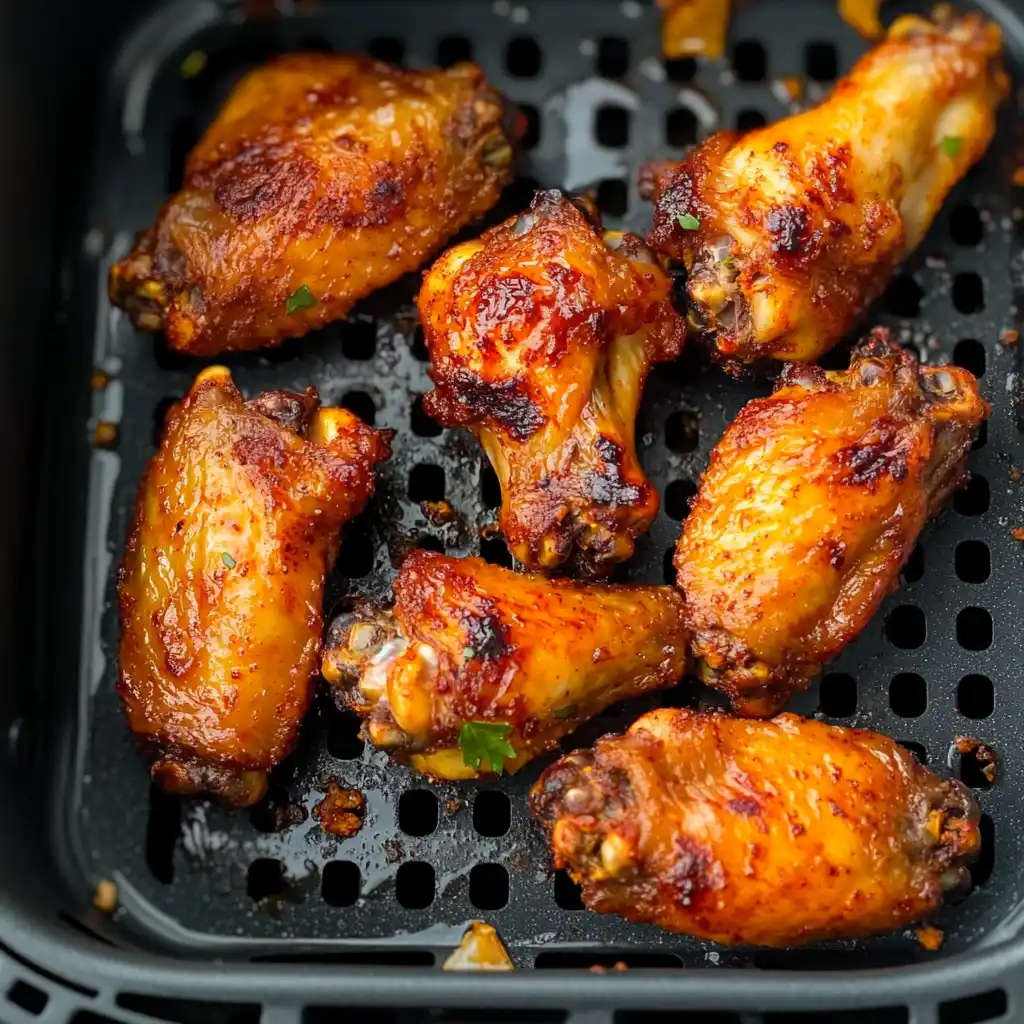 Garlic Parmesan Chicken Wings Cooking in Air Fryer