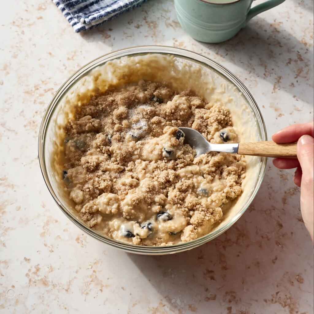 Thick blueberry muffin batter with blueberries