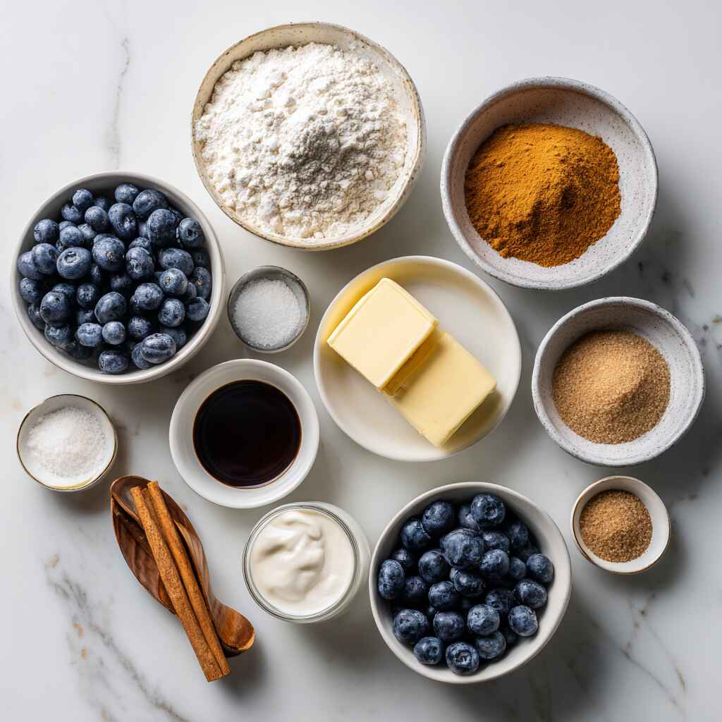 Ingredients for blueberry coffee cake muffins