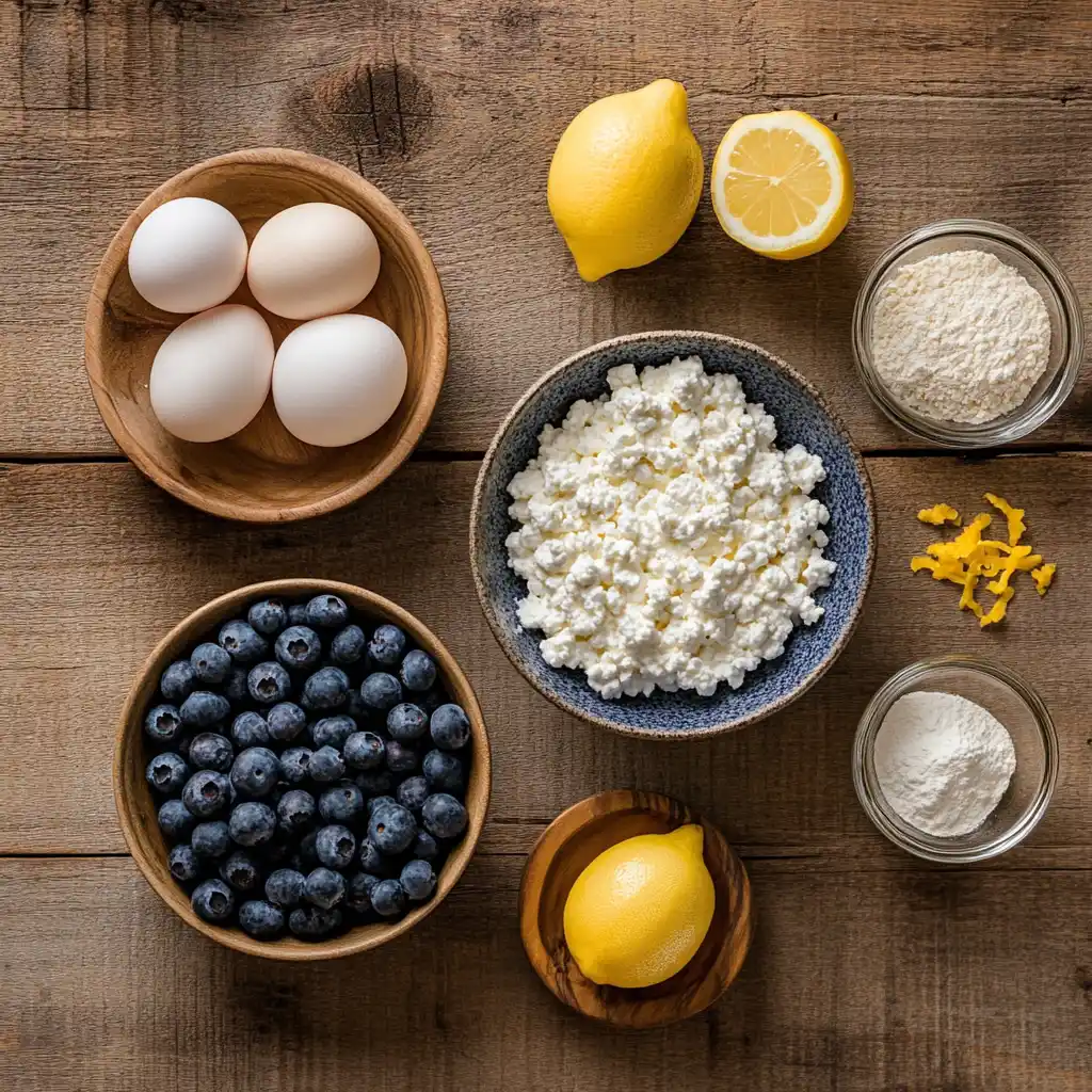 blueberry cottage cheese bake ingredients layout