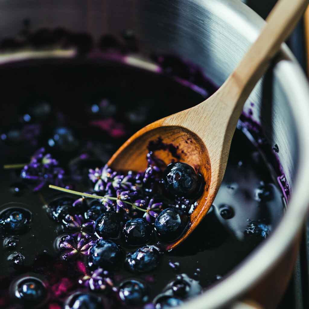 simmering blueberry and lavender jam