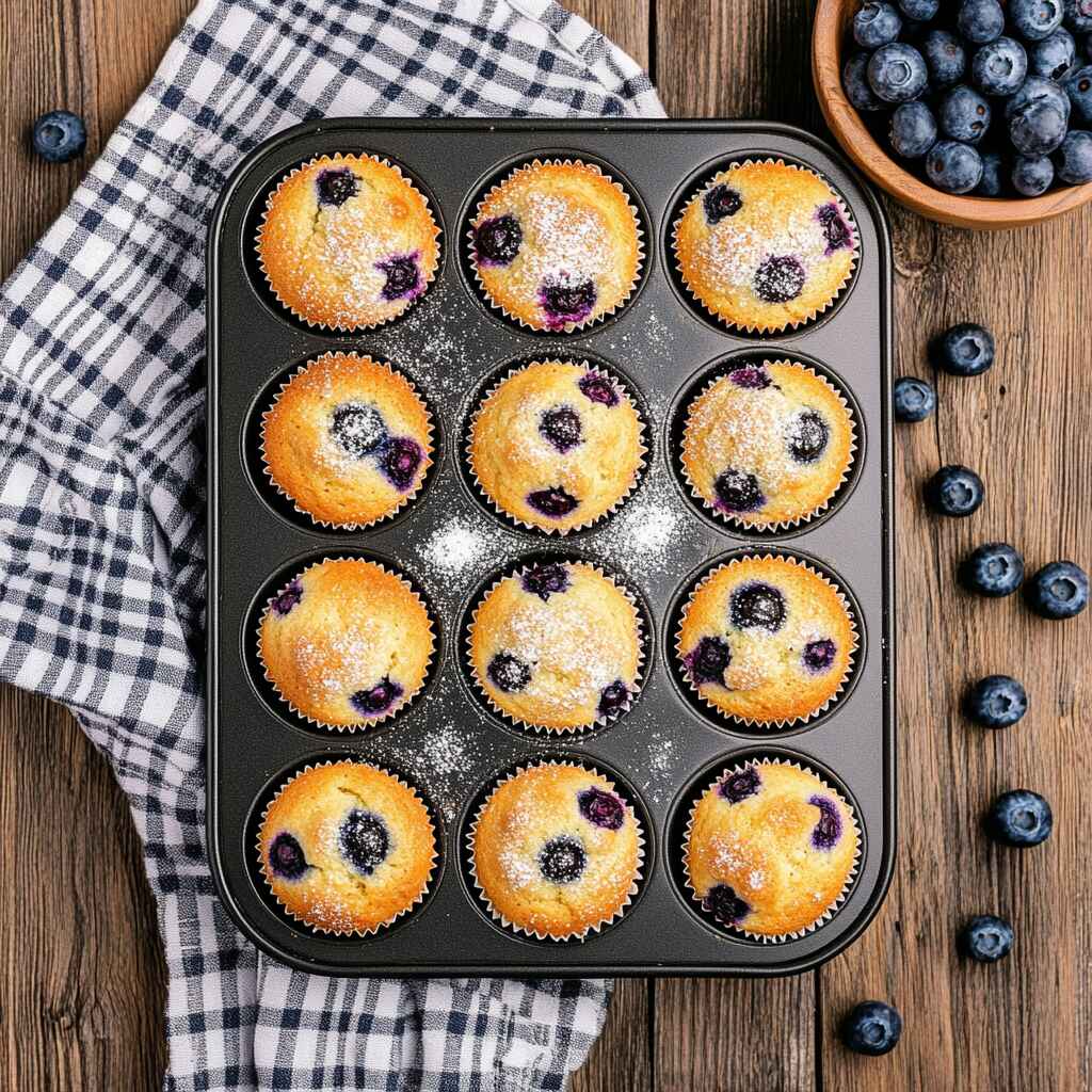 baked blueberry muffins in muffin tin