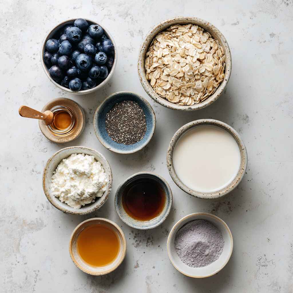 Ingredients for blueberry overnight oats high protein
