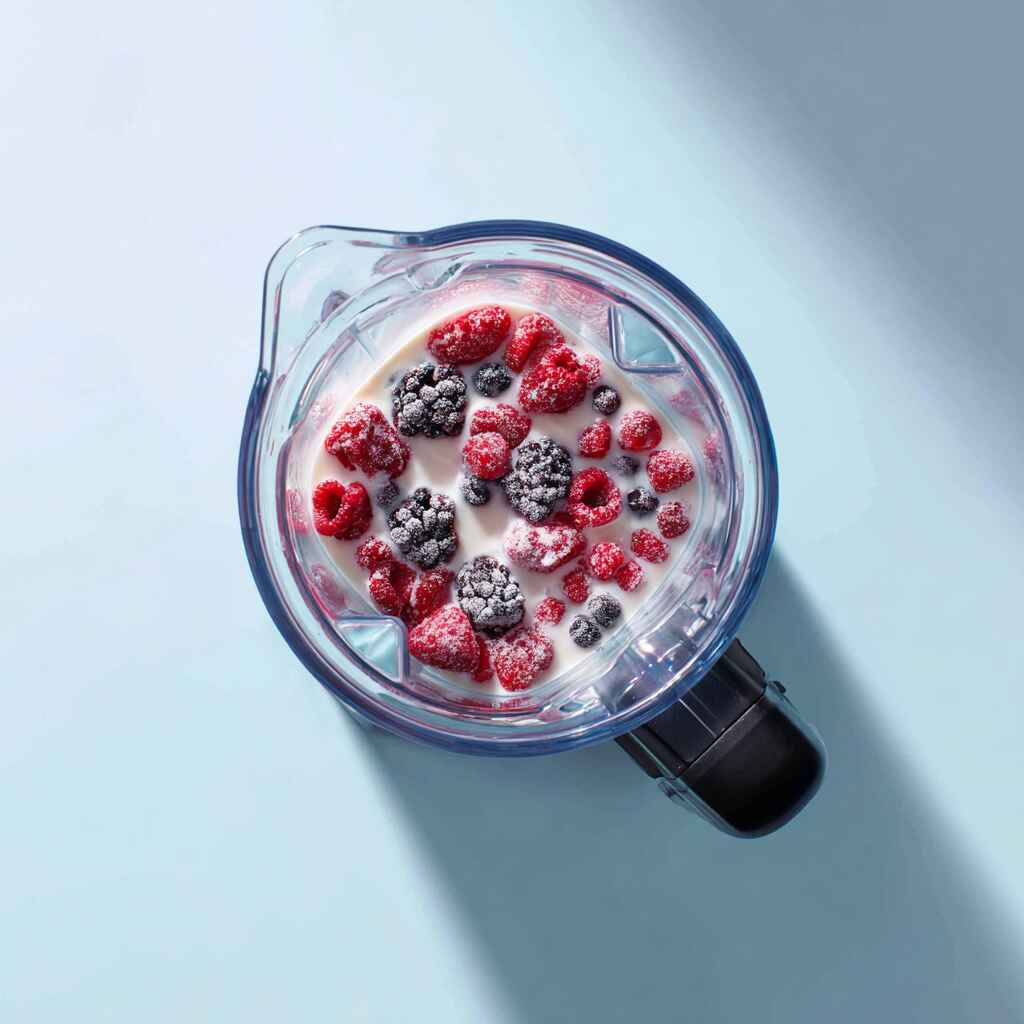 Add milk first for blueberry and raspberry smoothie