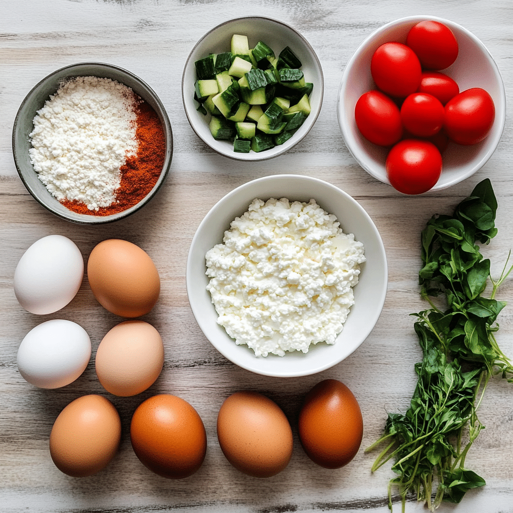 ingredients for high protein egg bake with cottage cheese
