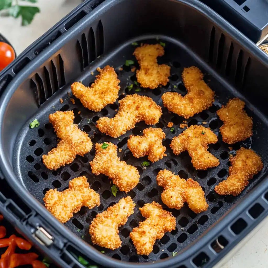 Dino nuggets flipped halfway through cooking in air fryer