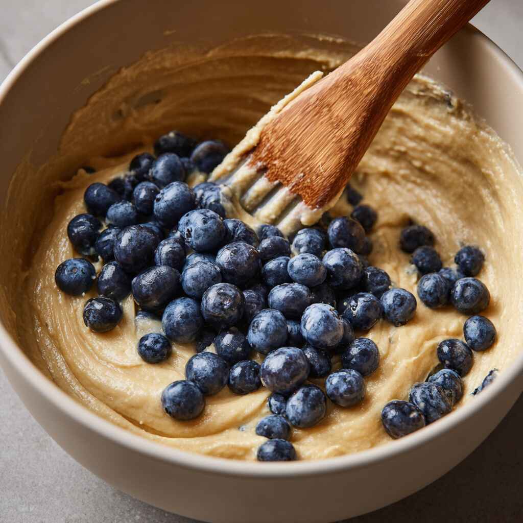 banana muffin batter with blueberries