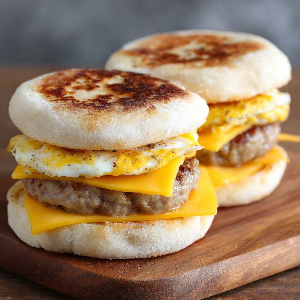 Frozen breakfast sandwich air fryer result with egg, cheese, and sausage