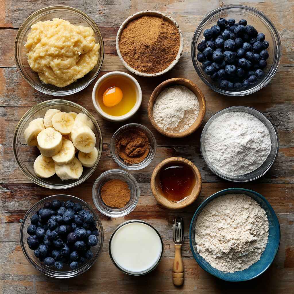 ingredients for healthy banana blueberry muffins