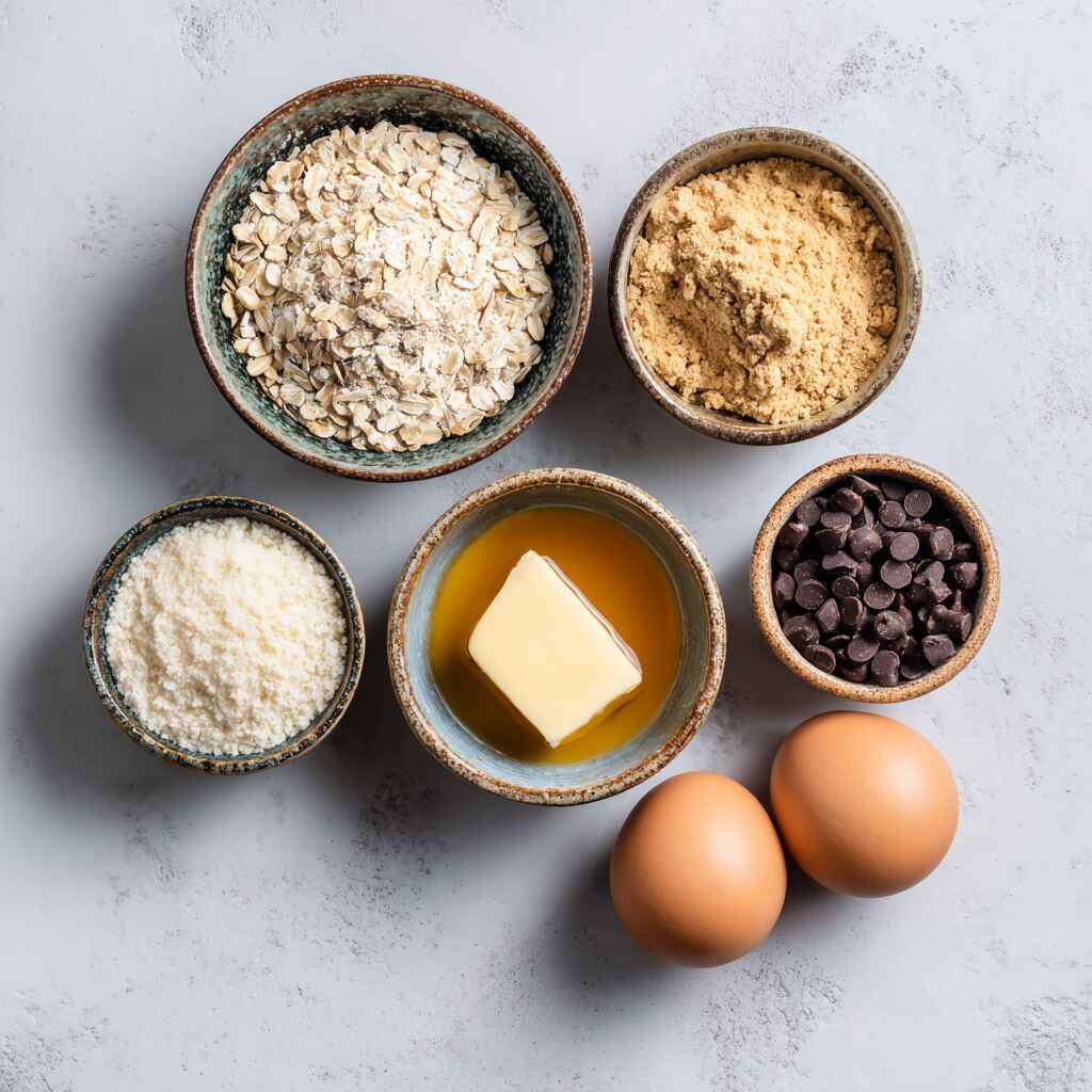 ingredients for high protein oat cookies in bowls