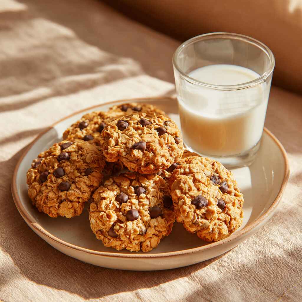high protein oat cookies served with milk