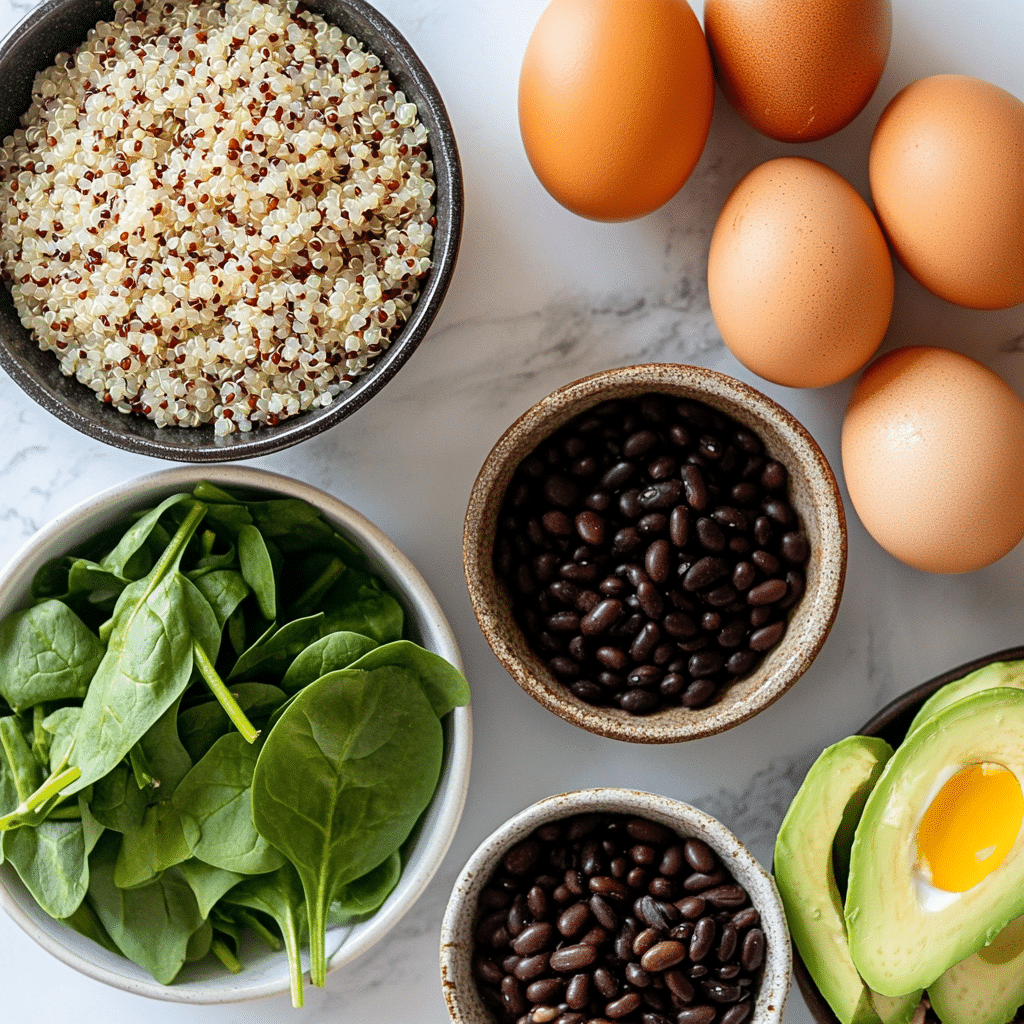 ingredients for high protein breakfast bowl meal prep