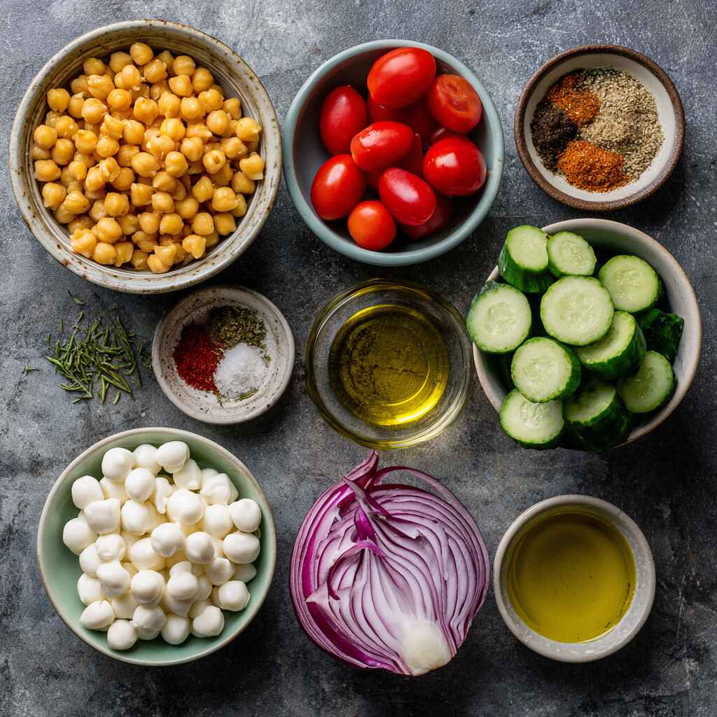 Ingredients for high protein pasta salad