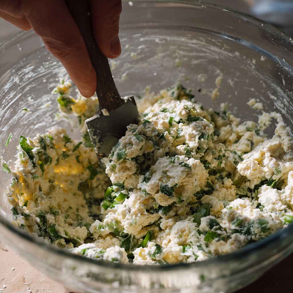cottage cheese biscuit dough being mixed