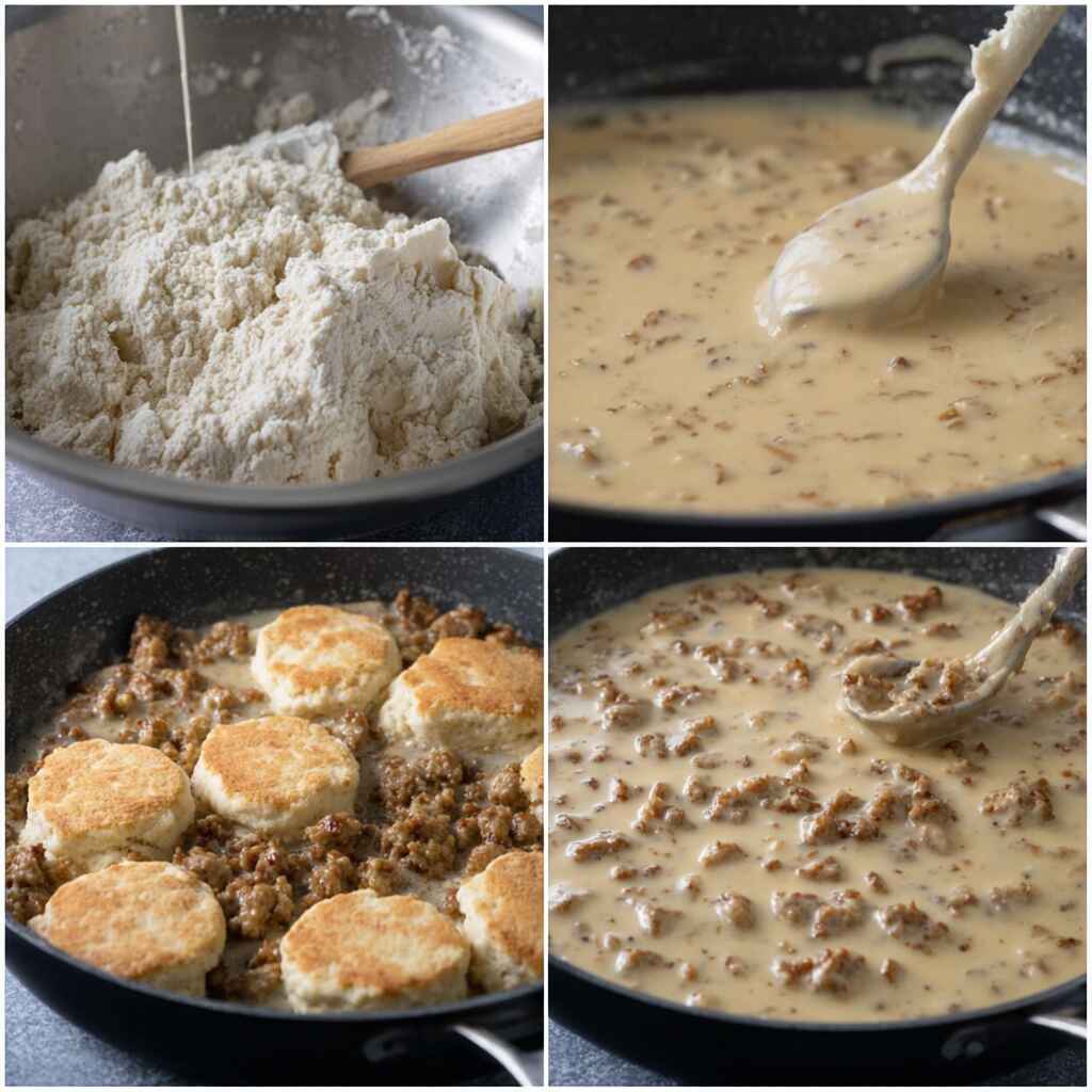 cooking steps for protein biscuits and gravy