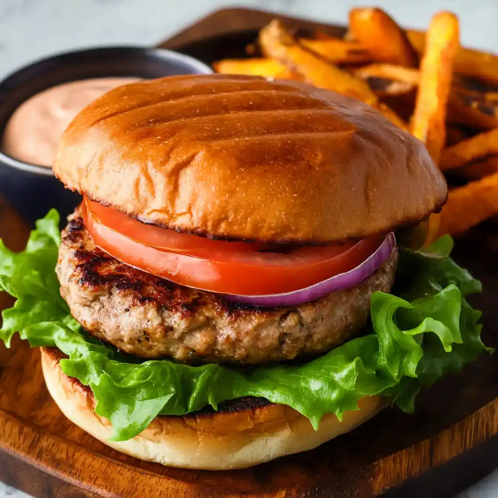 Served air fryer turkey burger meal