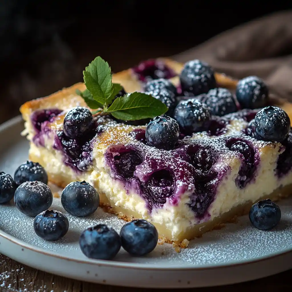 serving blueberry cottage cheese bake with berries
