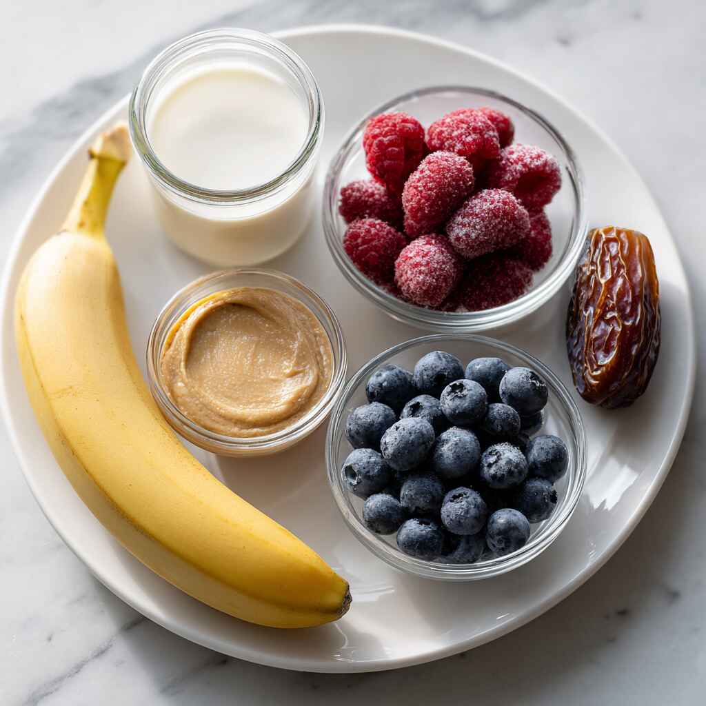 Ingredients for blueberry and raspberry smoothie without banana