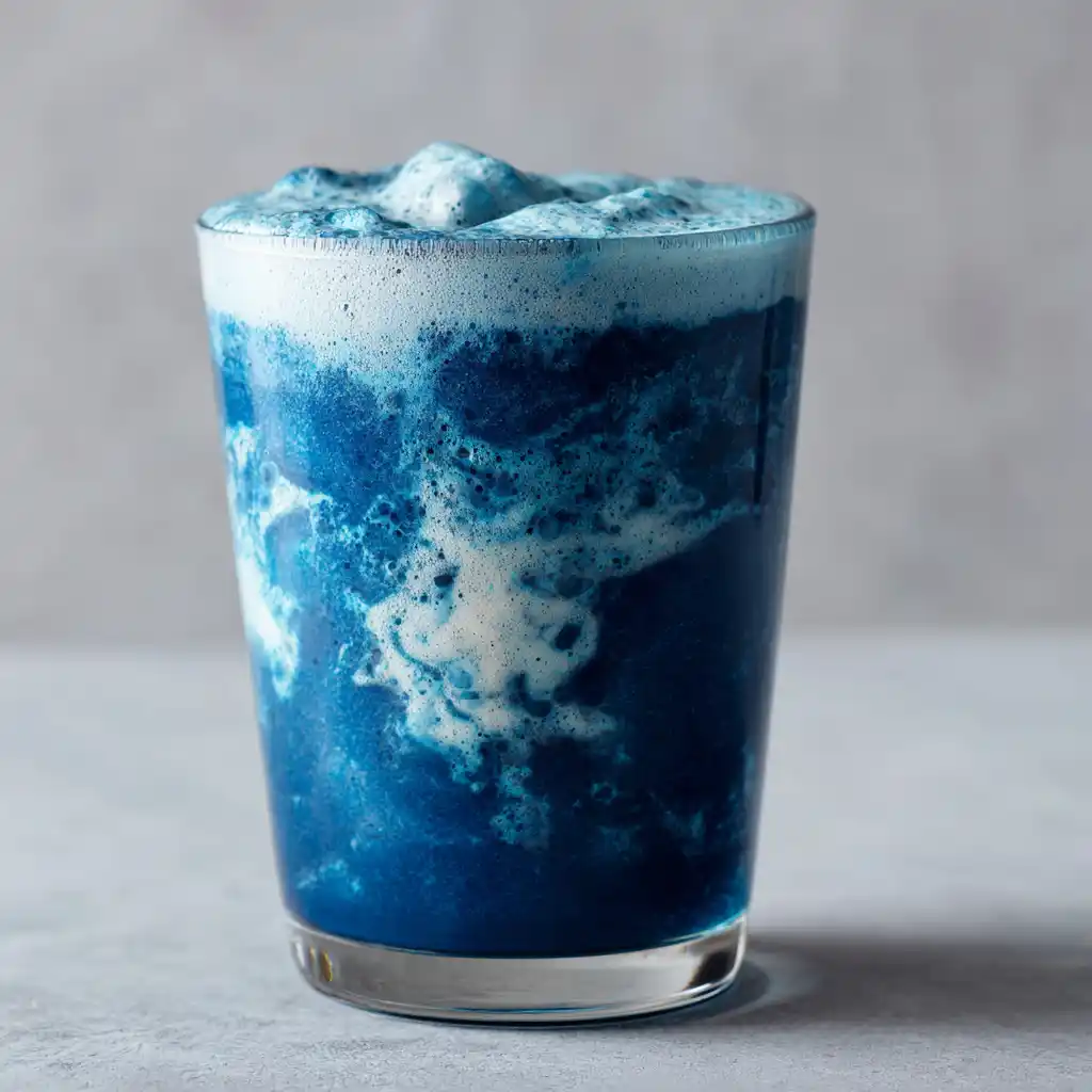Finished blue spirulina smoothie with yogurt swirl