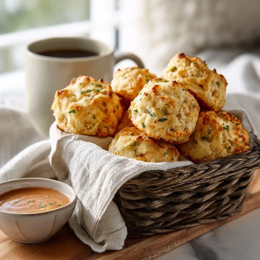 Chicken biscuit protein bites with dipping sauce