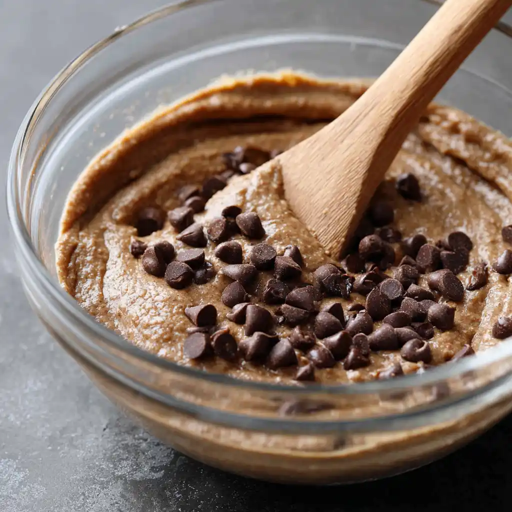 Chocolate chip protein muffin batter in bowl