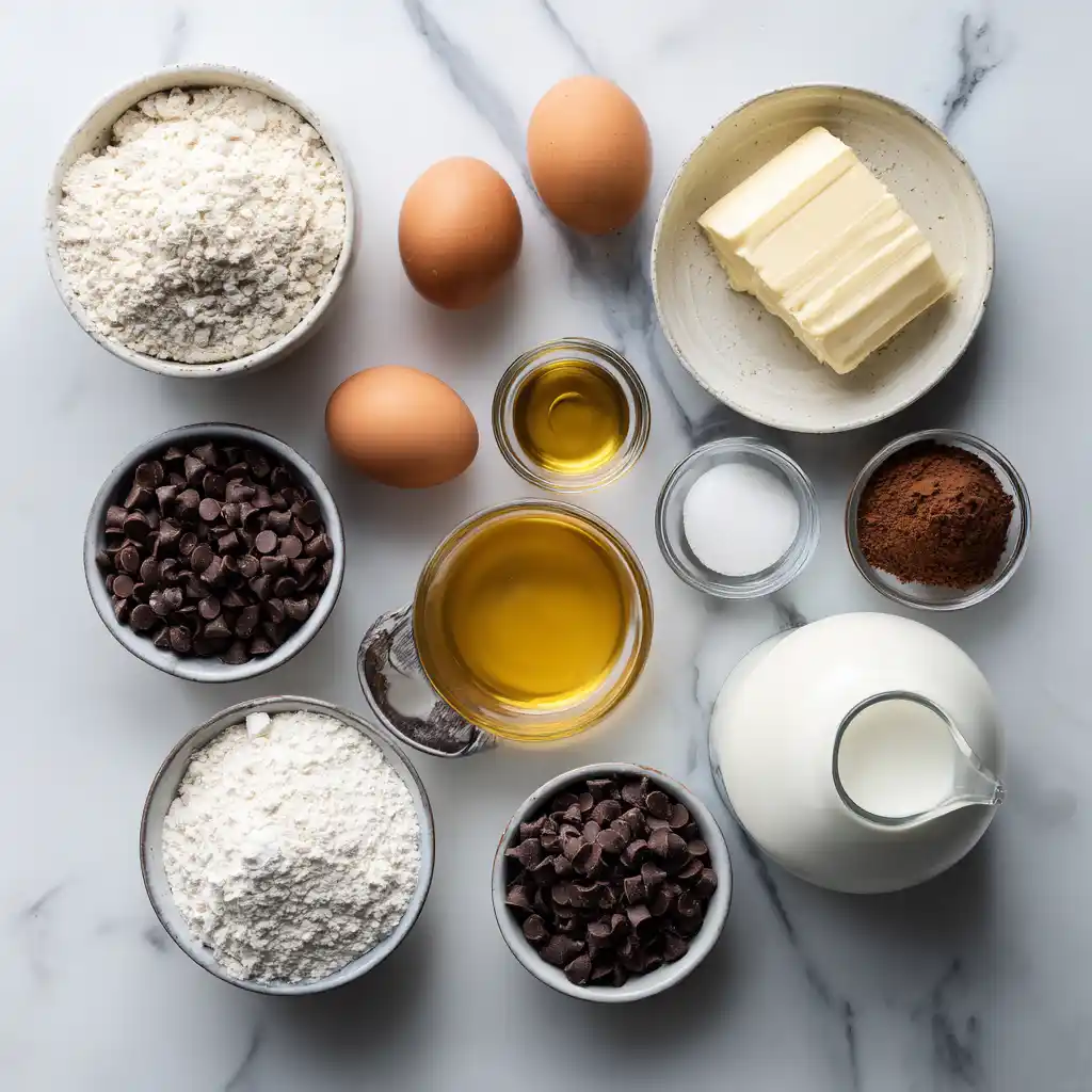 Chocolate chip protein muffin ingredients laid out