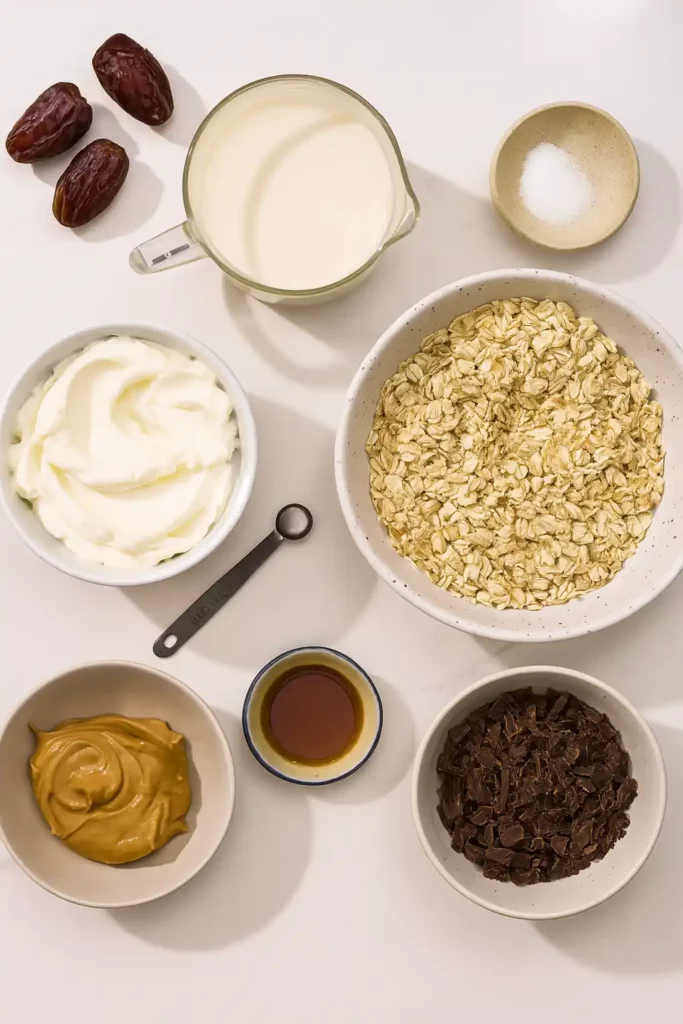 high protein oats ingredients flat lay