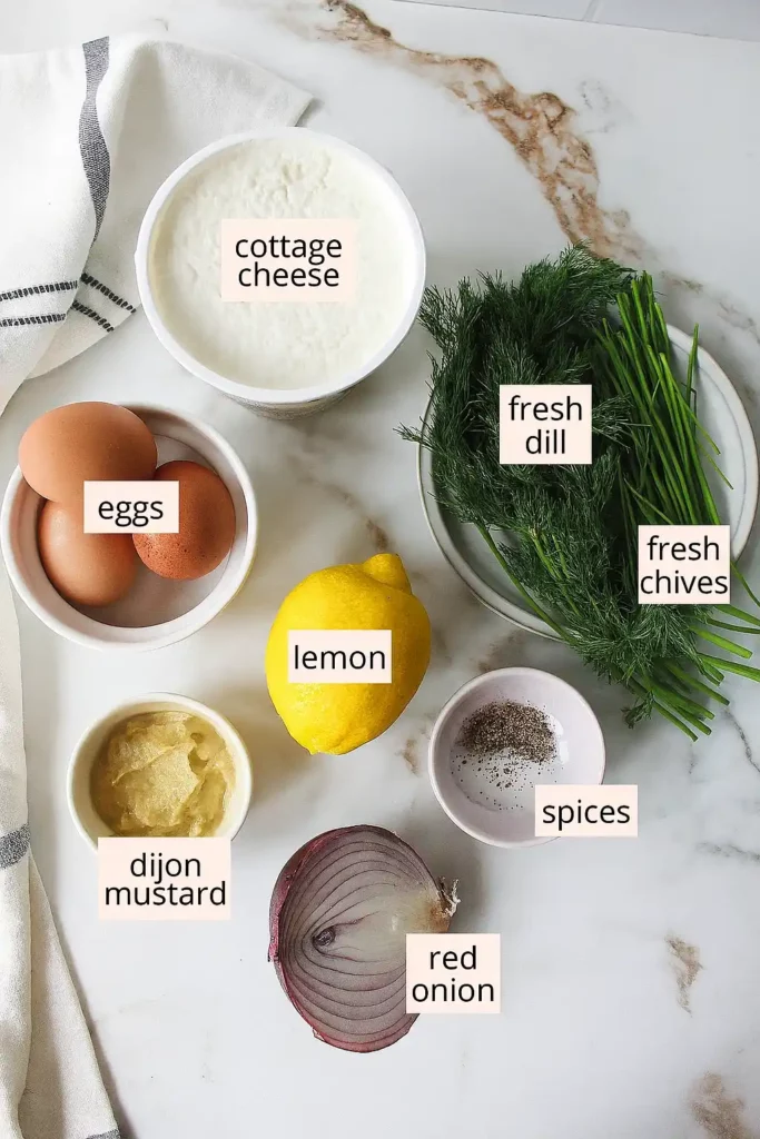 Ingredients for cottage cheese egg salad laid out