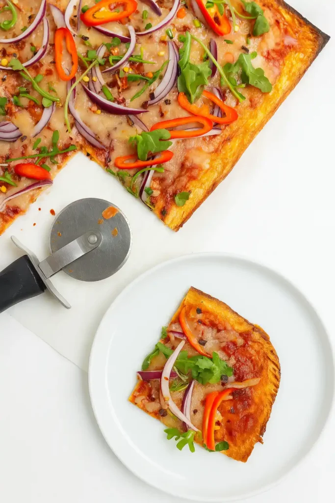cottage cheese flatbread pizza slice with toppings