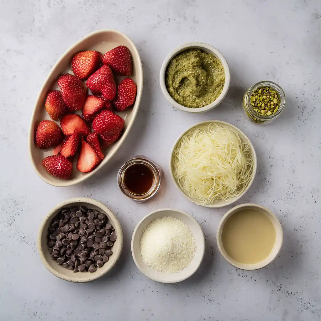 Ingredients for Dubai chocolate strawberry cups