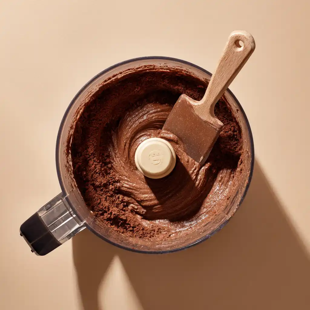 Brownie dough for high protein cosmic brownies in food processor