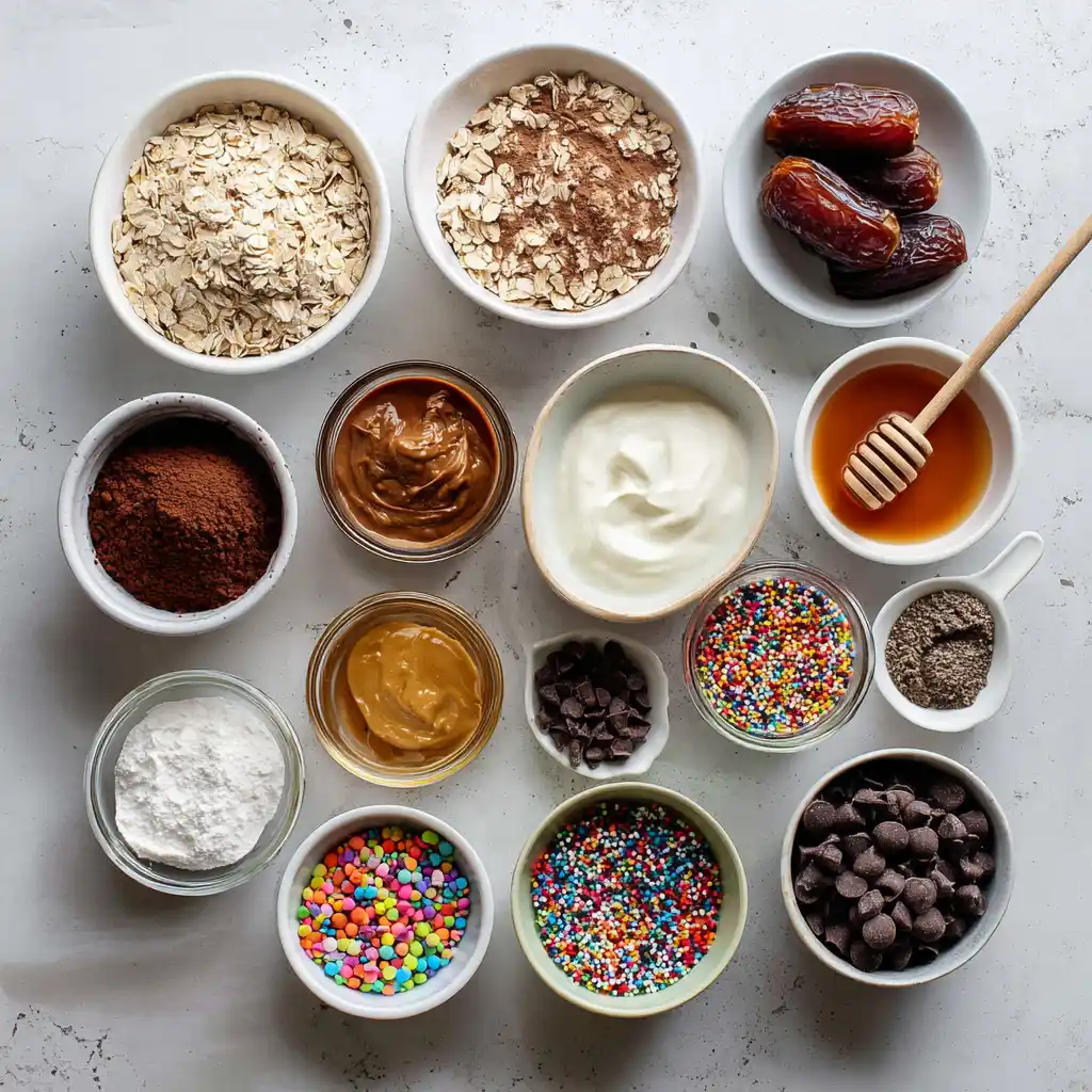 Ingredients for high protein cosmic brownies flat lay