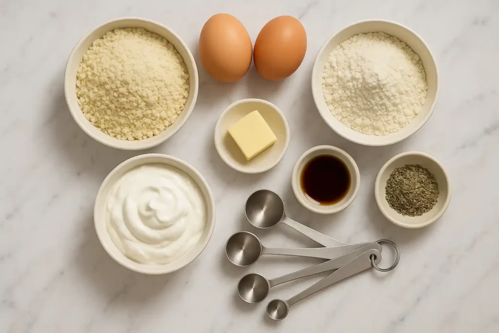 Ingredients for high protein breakfast biscuits with almond flour