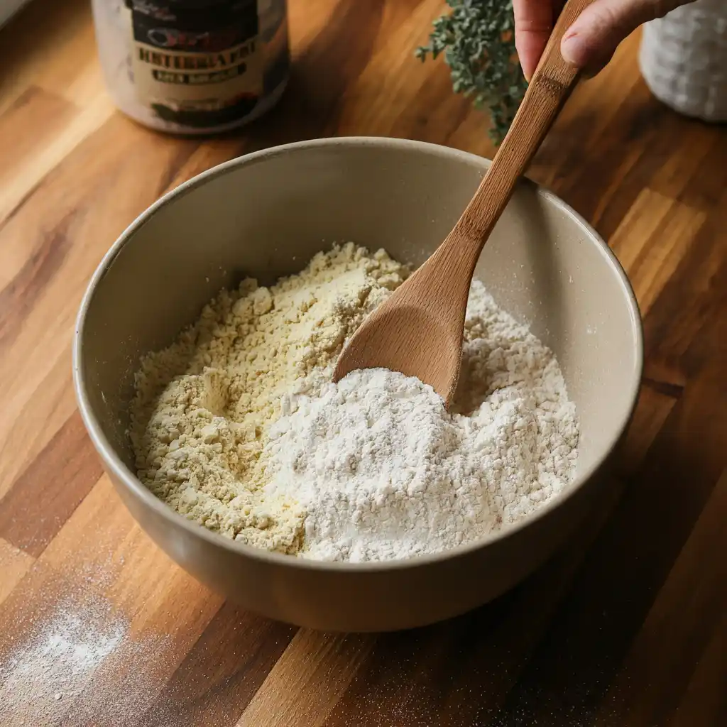 Mixing dry ingredients for protein gluten free muffins