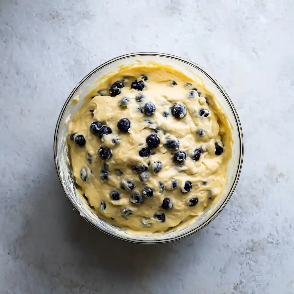 Mixing wet ingredients for blueberry muffin recipe