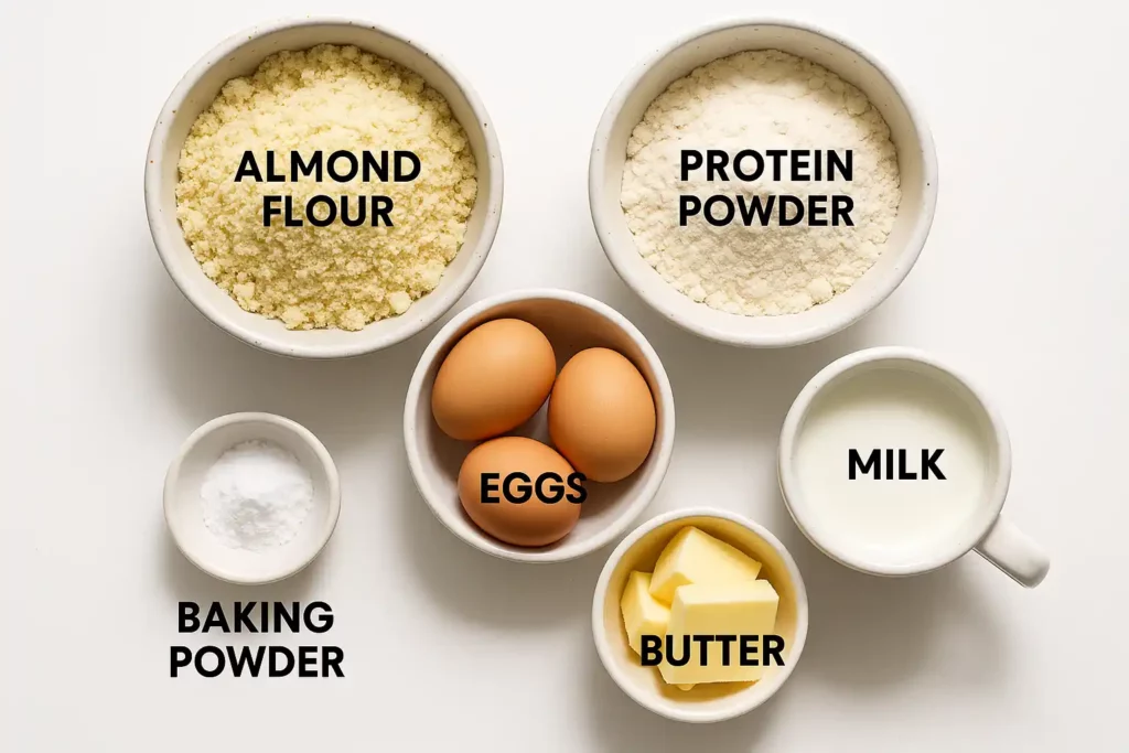 High protein gluten free muffin ingredients flat lay