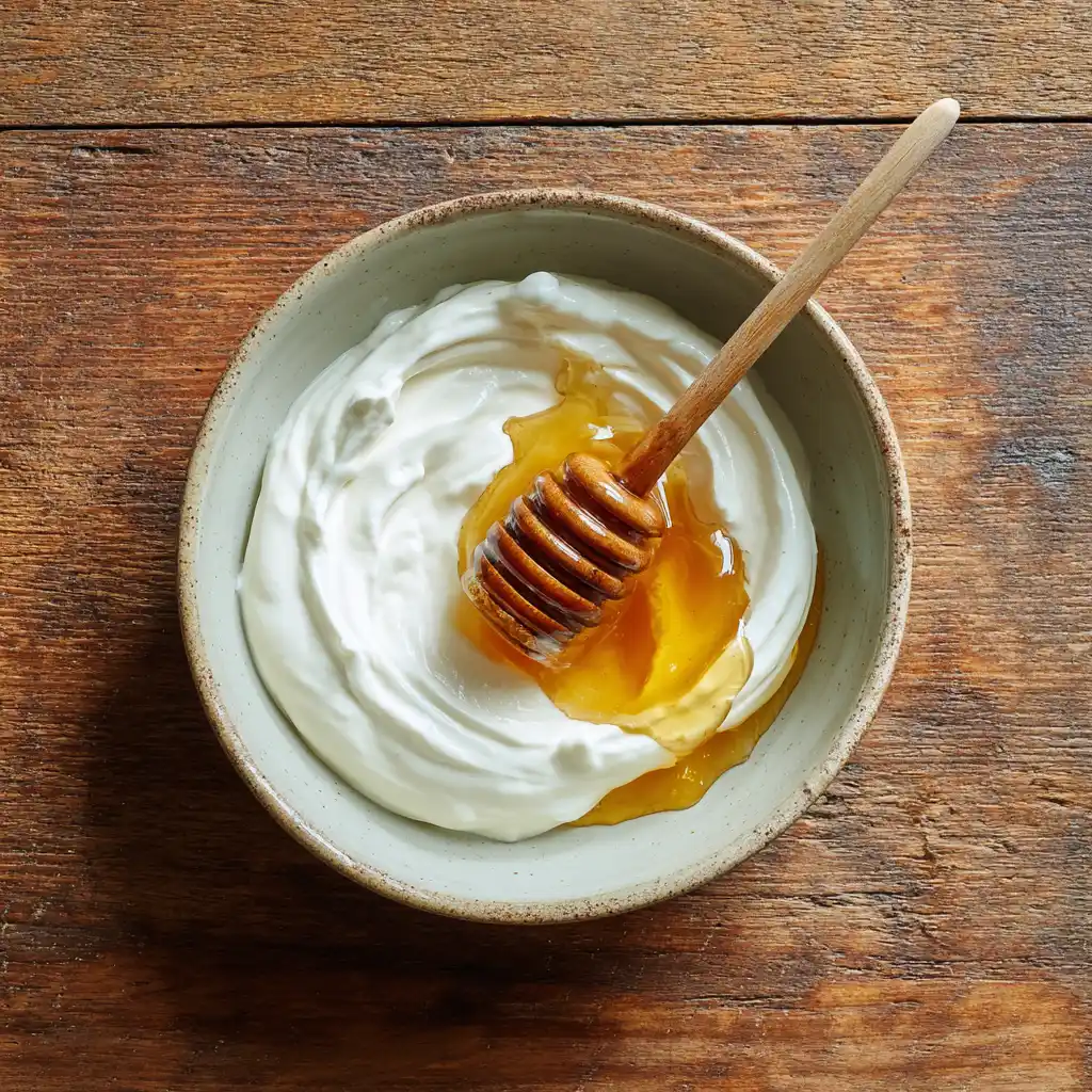 Greek yogurt topping for peach strawberry shortcake