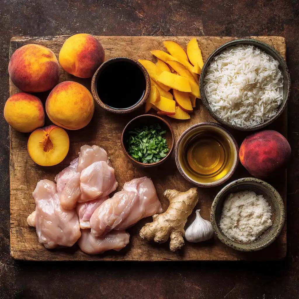 Ingredients for Air Fryer Peach Teriyaki Chicken Bowls