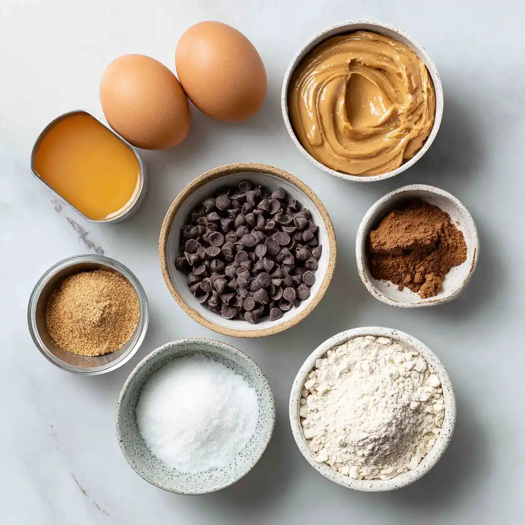 Protein cookie ingredients arranged on wooden surface