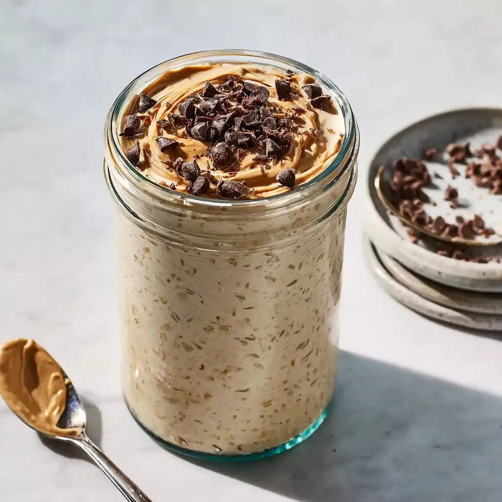 high protein peanut butter cookie dough overnight oats in a jar