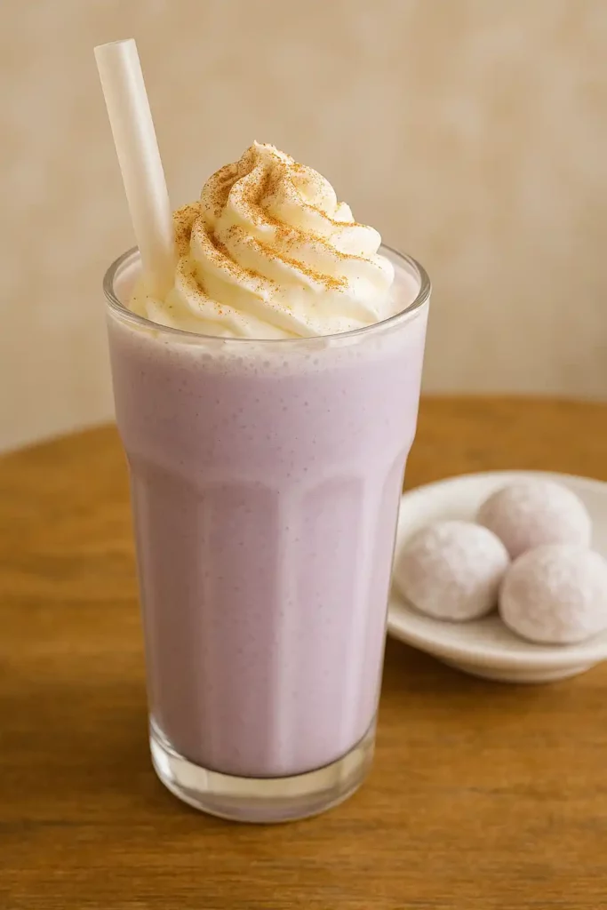 Taro smoothie served with mochi