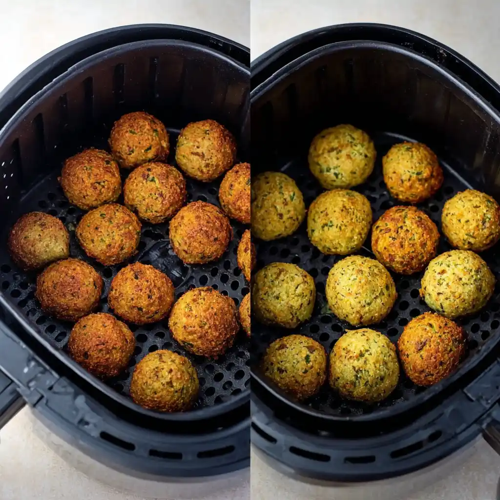 Air fryer falafel served with tahini dipping sauce