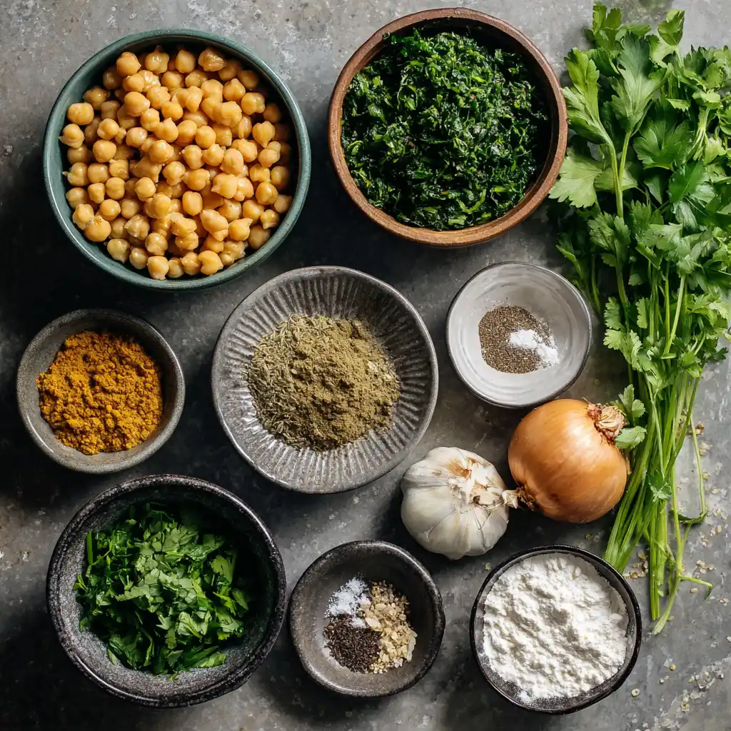 Air Fryer Falafel ingredients displayed in bowls