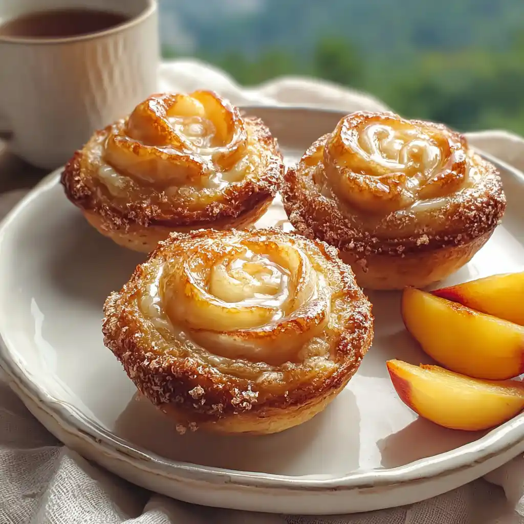 serving peach pie cruffins with coffee