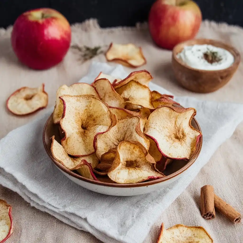 Air fryer apple chips with yogurt dip